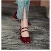 Spring Autumn Women Double Buckle Mary Janes Shoes Patent Leather Dress Square Head Square Heel Solid Color Women's Pumps