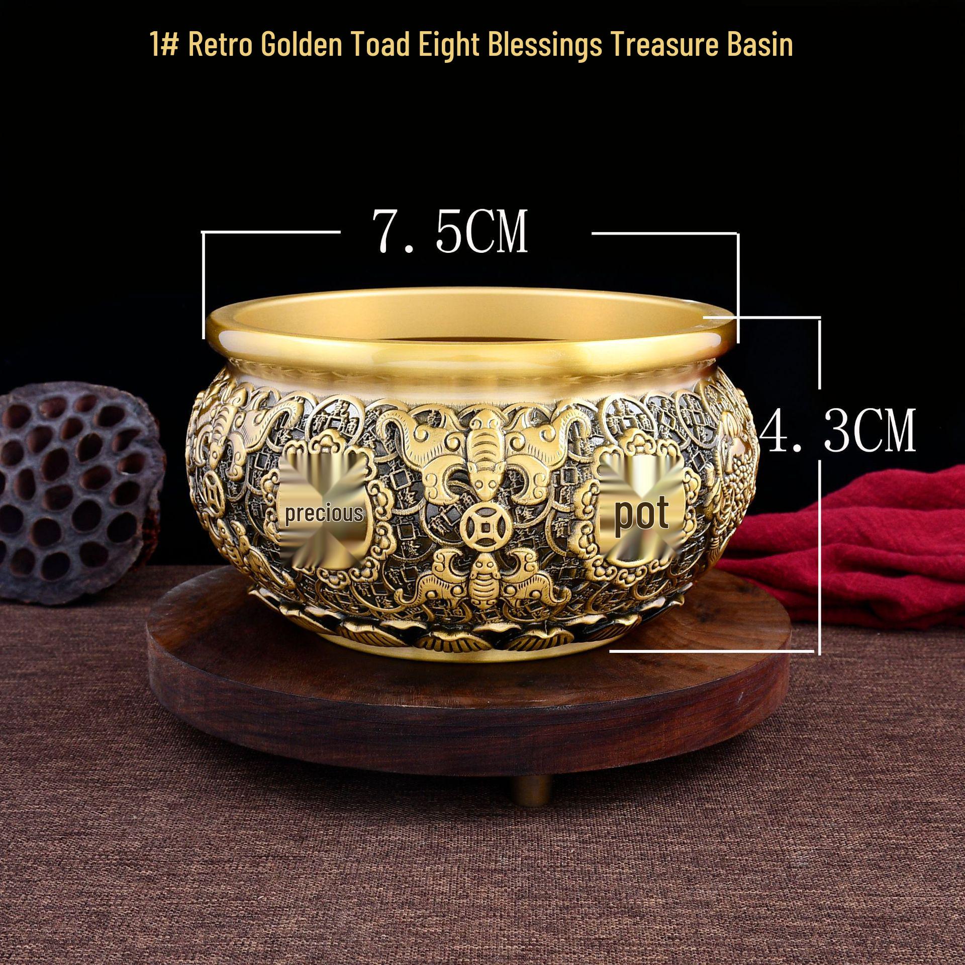 Copper and Brass Treasure Basin Set: Golden Toad Ornaments for Desktop Display