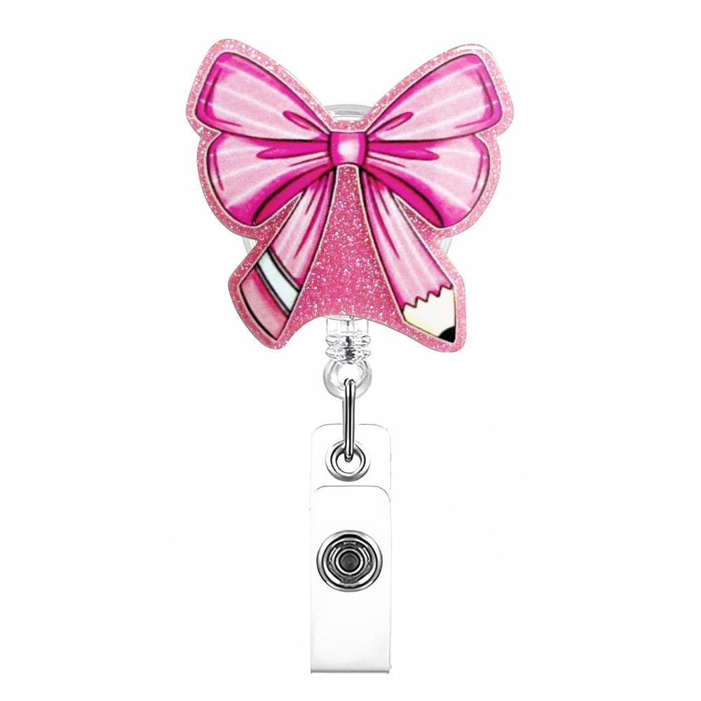 Bow Cherry Acrylic Badge Holder Sparkling Powder Medical Theme Retractable Pull Badge Reel Id Lanyard Name Tag Card Badge Holder