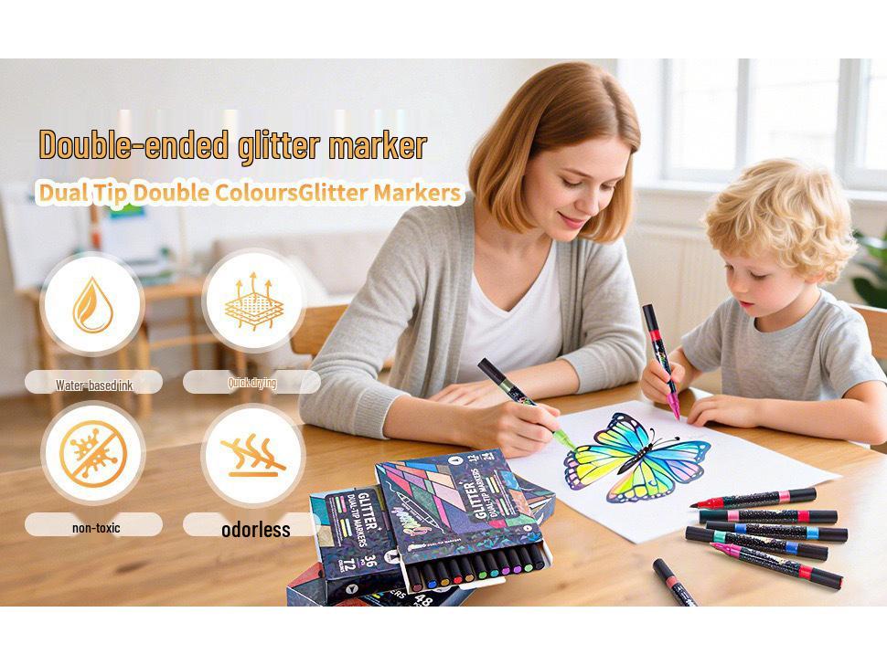 Doppelseitiger Glitzer-Marker: Zweifarbiger Aquarellstift mit weicher Spitze