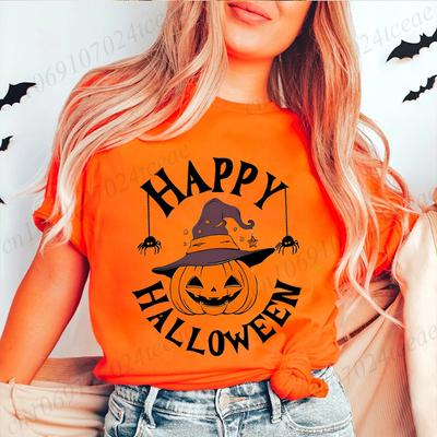 Damski T-shirt z krótkim rękawem Szczęśliwe Halloween Grafika dyni Święteczny Stylowy Codzienny Top Ubrania na Straszną Pora Roku Odzież Damska