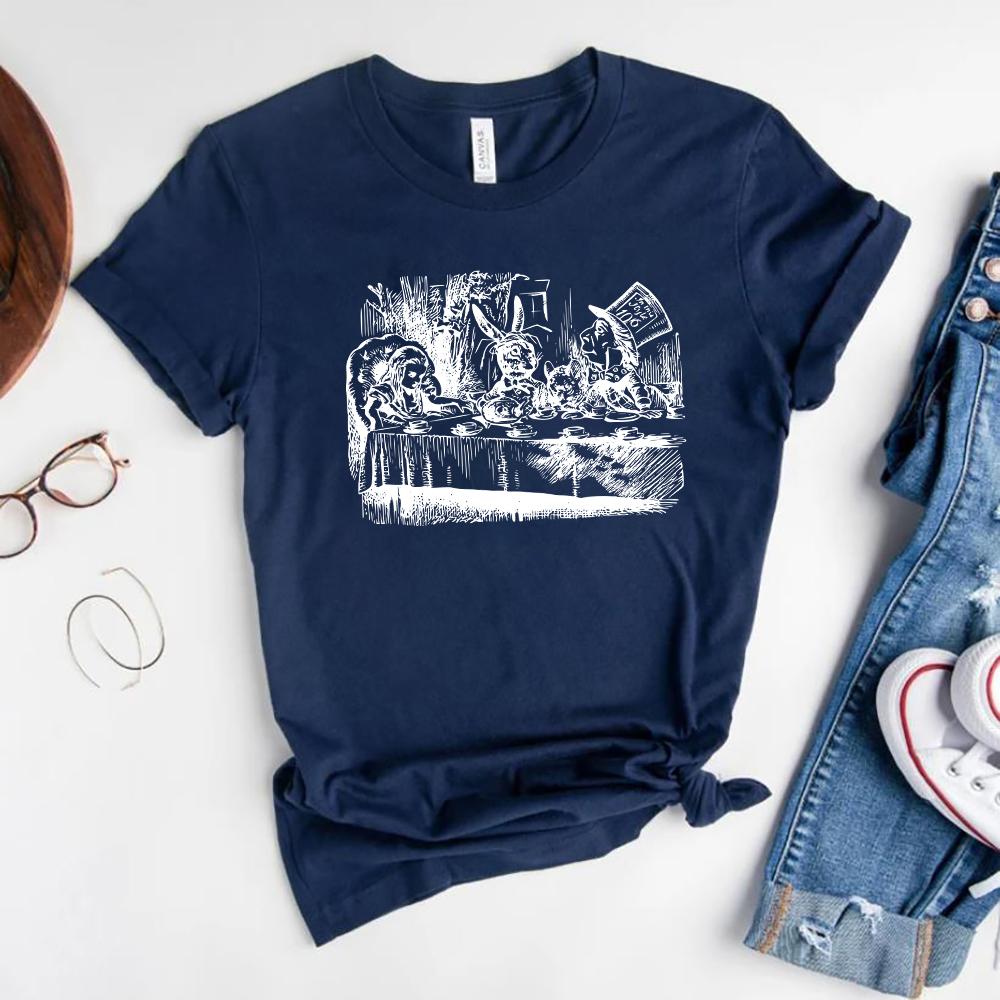 Alice Wonderland T Shirt Mad Hatter Vintage Illustration Tee Cute Trendy Unbirthday Party Shirt Mom Shirt Aunt Tee Casual Tops