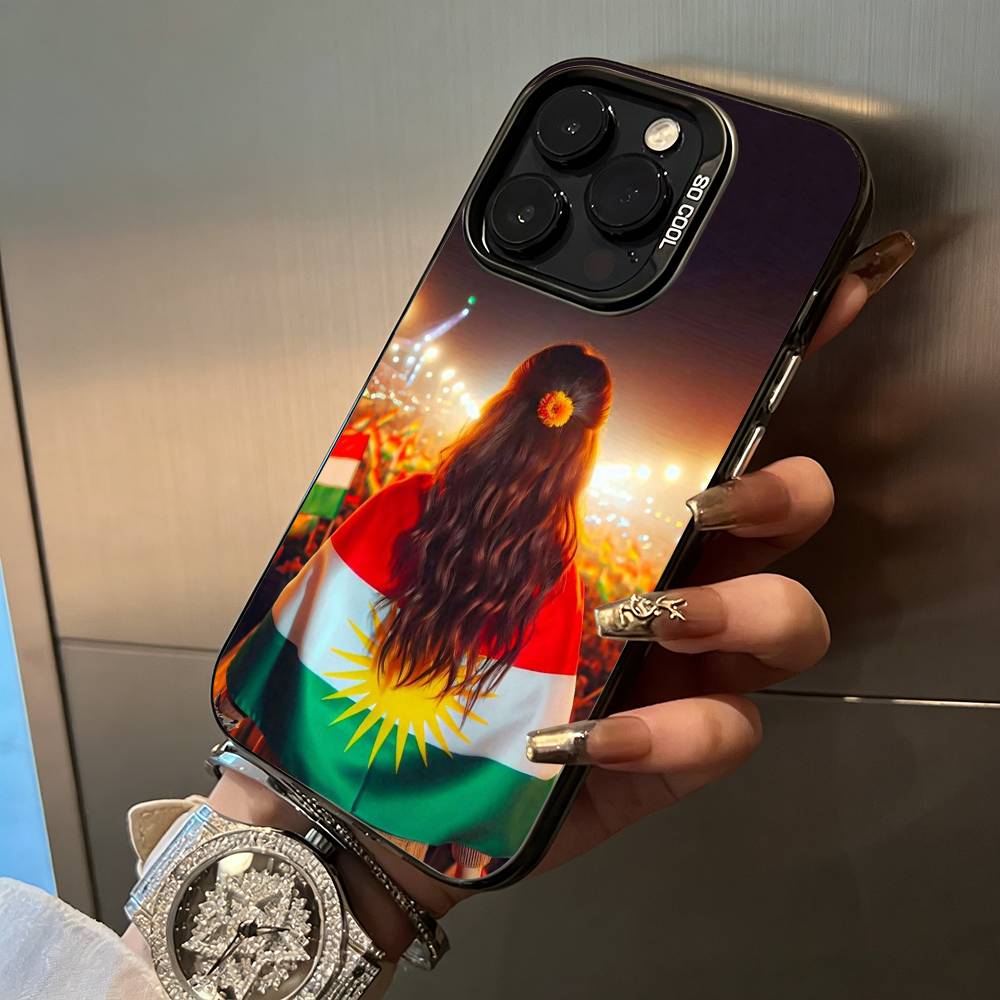 

K-Kurdistan Flag Art Phone Case For iPhone 17,16,15,14,13,12,11 Plus Pro Max Colored Silver Phone Case iPhoneXSMAX