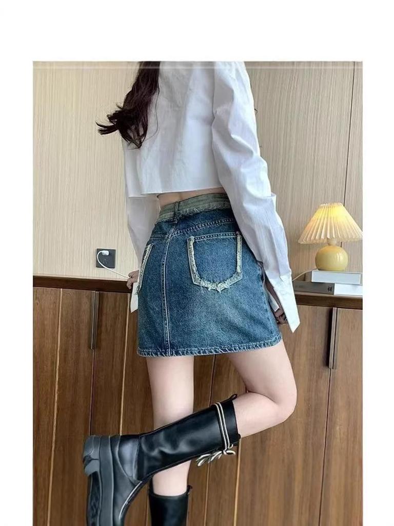 Plus Size High Waist Beaded Denim Fishtail A-line Skirt for Women