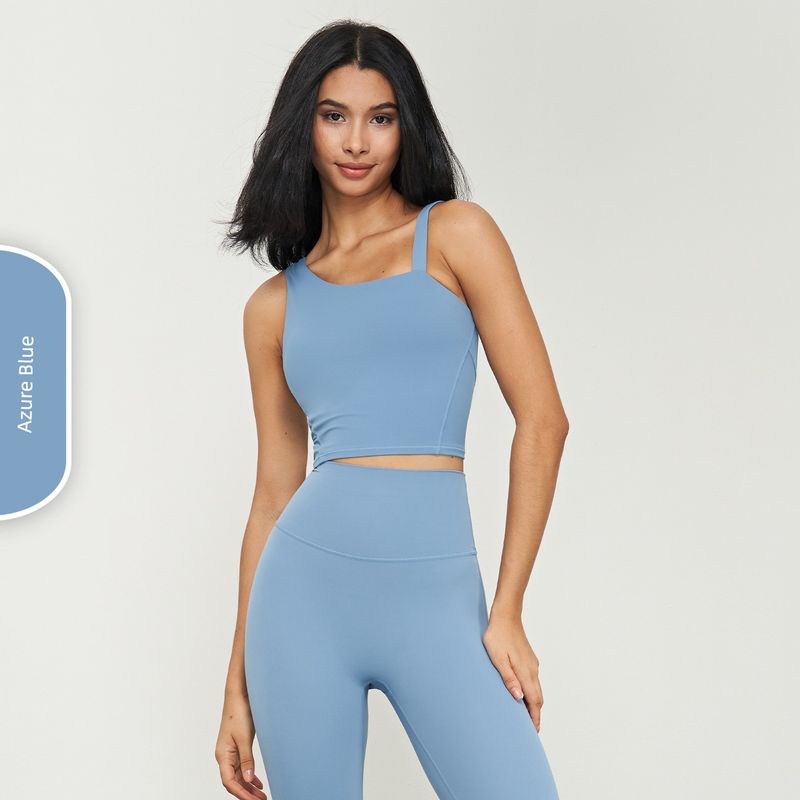 

Fashion Nude Feel Y-Shaped Beauty Back Yoga Bra Detachable Cup Yoga Clothes Women s Tight-Fitting Cinched Sports Running Intimates 6 Cham blue