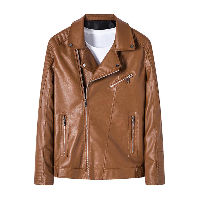 Spring Autumn Turn Collar Windproof Streetwear PU Leather Jacket Men Casual Zipper Coat Outwear