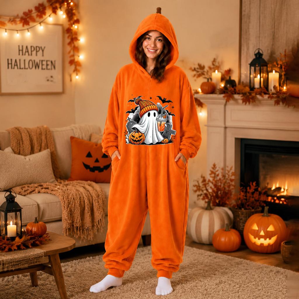 Women's Halloween Printed Flannel Loungewear Set