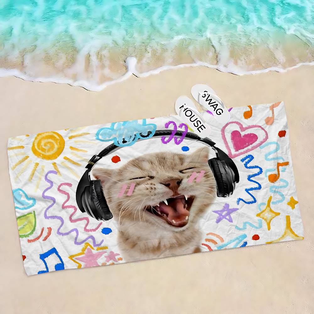 

Funny Rainbow Cat Microfiber Blanket Quick Drying Beach Towels Oversized Printing Super Absorbent Pool Towel Blanket W30*H60(CM)