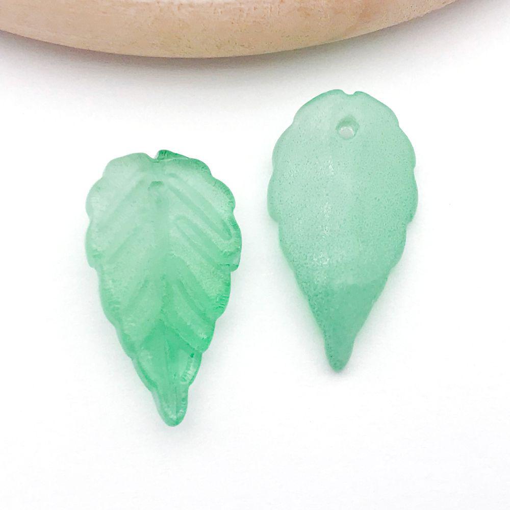Set of 20 Green Transparent Faux Glass Leaf Pendants for DIY Bracelets, Necklaces, and Video Accessories.
