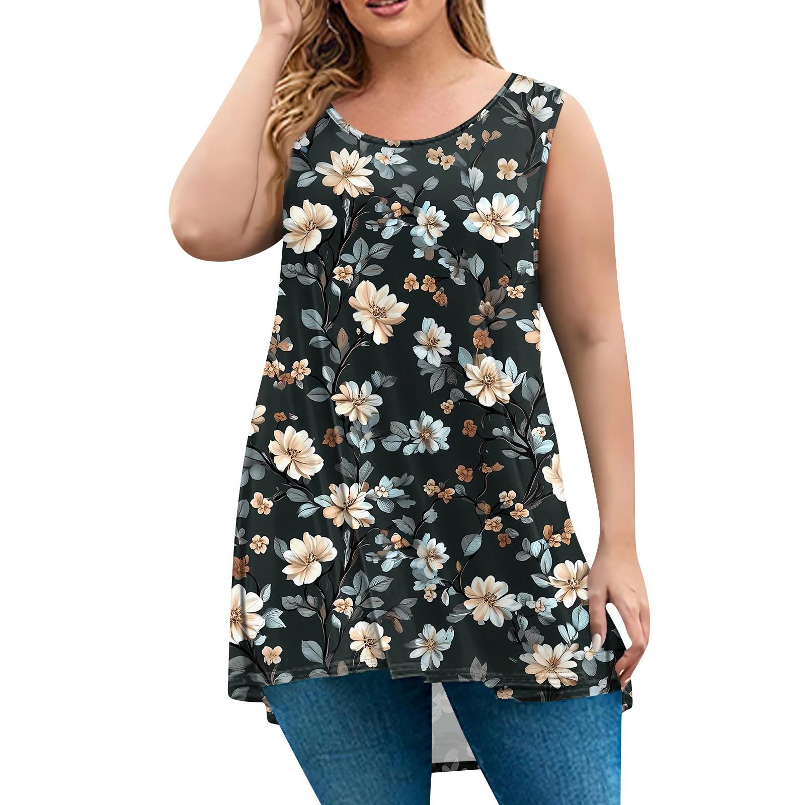 

Женская мода большого размера с круглым вырезом без рукавов повседневный свободный пуловер с принтом XXXXXL чёрный