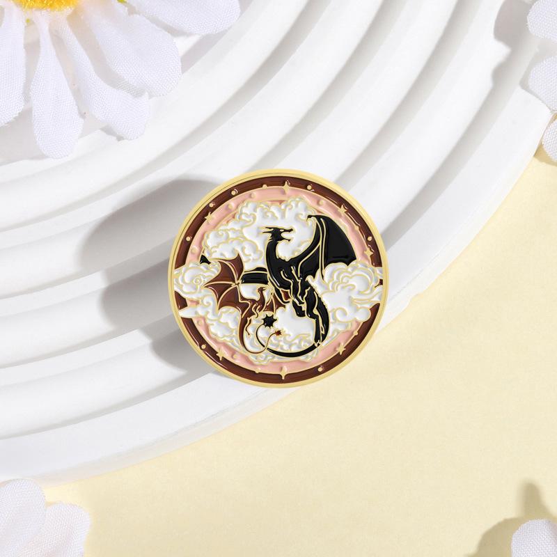Fantasy Books Wings Enamel Pins Retro Black Dragon Pattern Brooches Lapel Badges Bookworms Jewelry Gift for Readers Friends