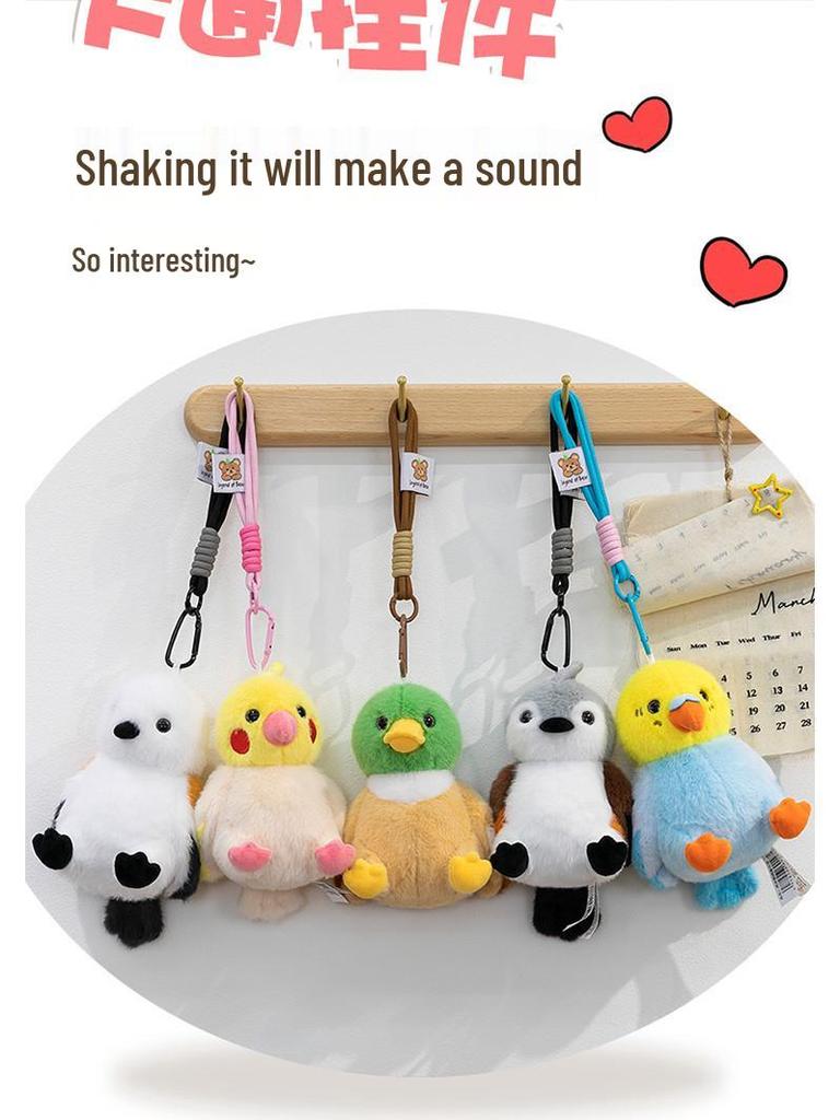 Small Plush Bird Keychain - Penguin & Parrot Figures Hanging Ornament