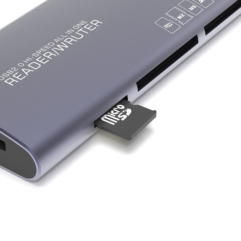 USB Type C All In One Card Reader Micro SD TF XD CF M2 MS Card Viewing Adapter Aluminum Alloy Memory 6 In 1 Card Writing Dongle