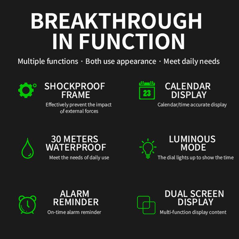 SHIYUNME Militäruhr mit Kompass, wasserdichte Herren-Sportuhr, Herren-LED-Quarz-Dual-Display-Uhren, Outdoor-Camping-Kompass-Thermometer