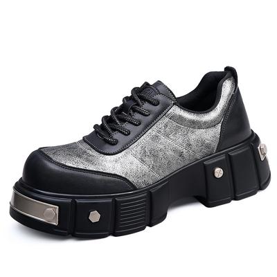 Fashion 2025 New Big Head Cow Leather Shoes for Men Height-increasing Metal Rivet Platform Punk Shoes Male Autumn Winter Designer Shoe