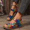 Summer new foreign trade large size wedge sandals flower decoration platform Velcro fish mouth beach shoes