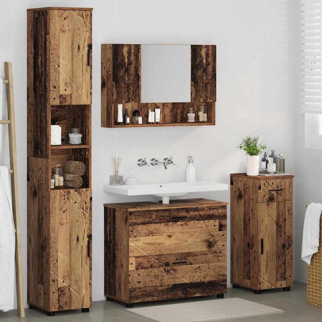 Bathroom Furniture Set with Door 4 pcs Reclaimed Wood Plywood and Metal