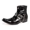 men's fashion chelsea boots black tide patent leather shoes pointed toe high heel ankle boot party nightclub dresses short botas