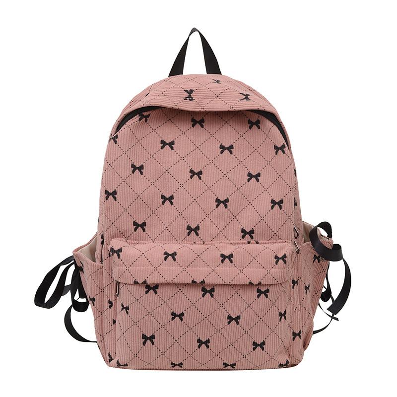 Large Capacity Student Backpack Schoolbag New Versatile Autumn and Winter Striped Velvet Fresh Bow Backpack Backpack