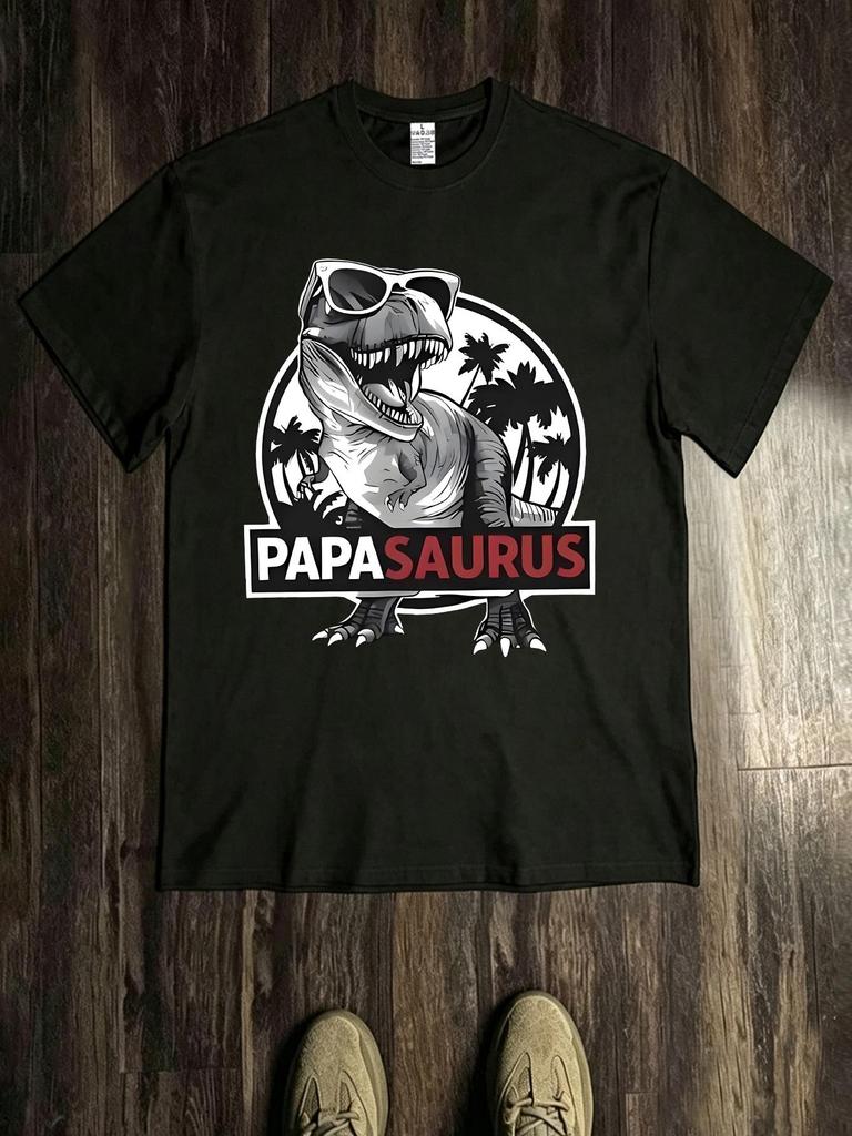 Unisex T-shirt Men's New T-Shirt PAPASAURUS T-Rex Wearing Fashion Glasses Print Breathable Tee, Comfortable and Sim