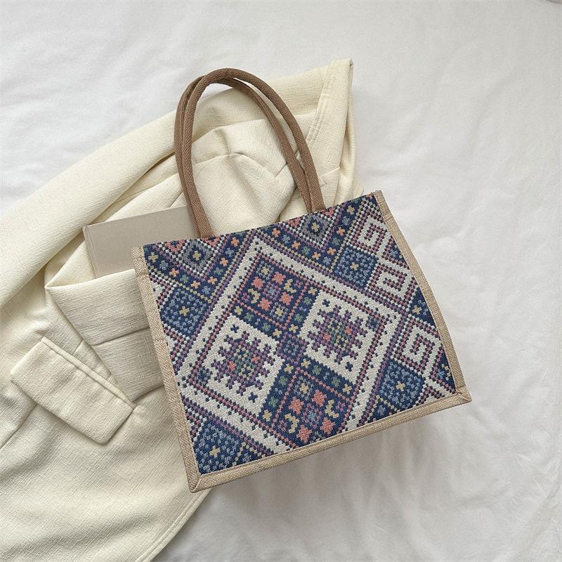 High School Student Class Bag Women 2025 New Ethnic Style Canvas Large-capacity Bag Fashionable Shoulder Casual Tote Bag