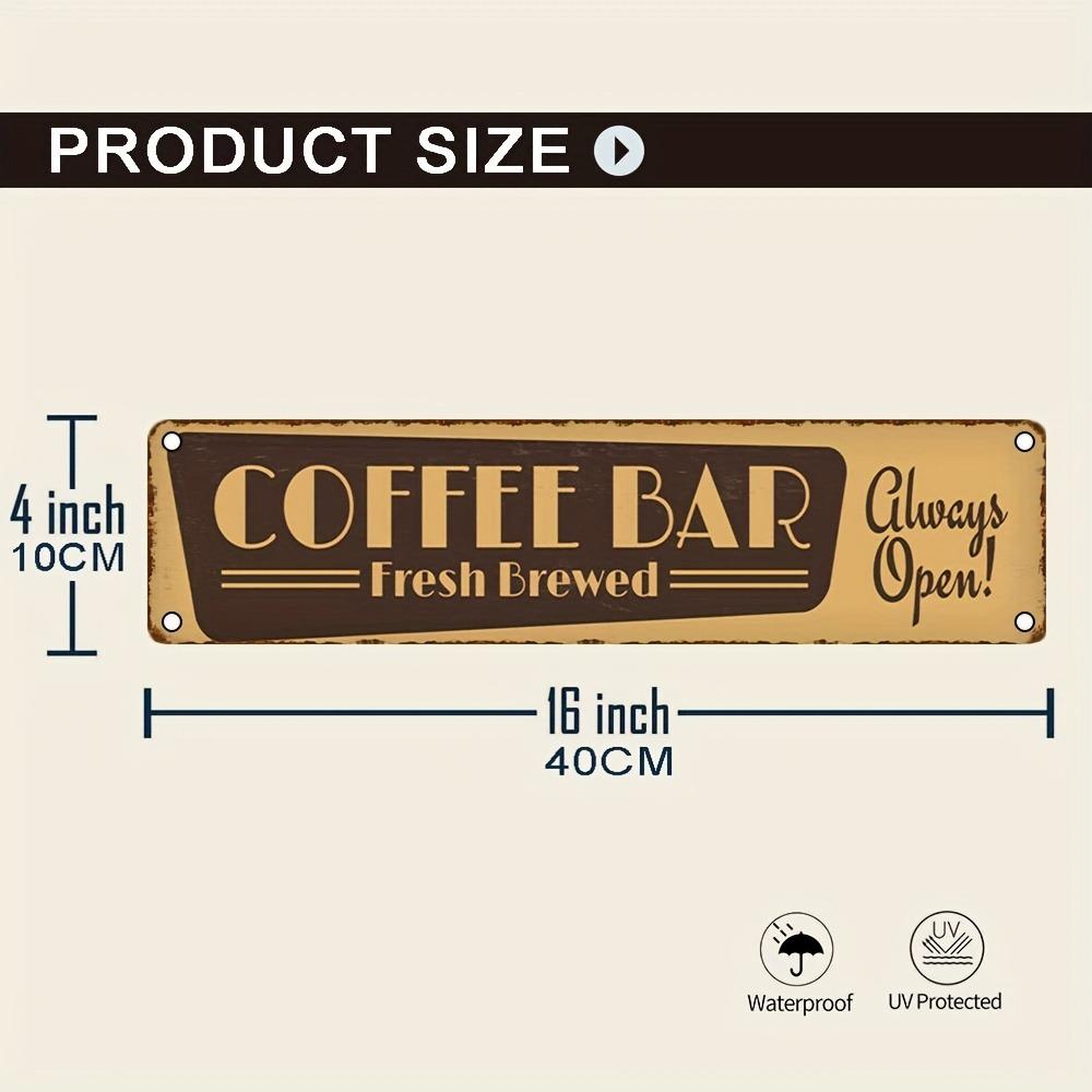Vintage Rustic Coffee Bar Metal Sign 4x16 Inch, 2D Flat Wall Plaque, Perfect Gift for Home and Kitchen Decor