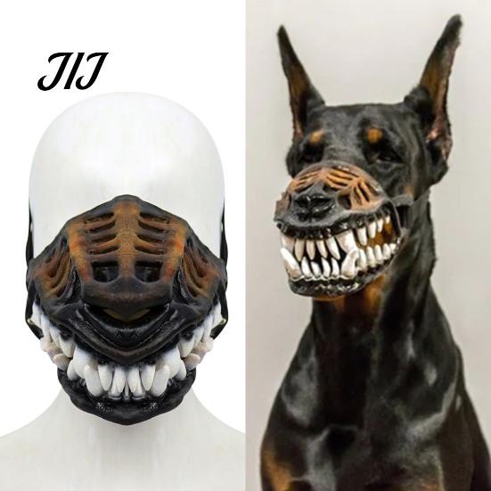 Halloween Pet Costume Hell Hound Muzzle for Dogs, Scary Natural Latex Beast Mask Themed Party Dog Attire with Adjustable Straps, Cosplay And