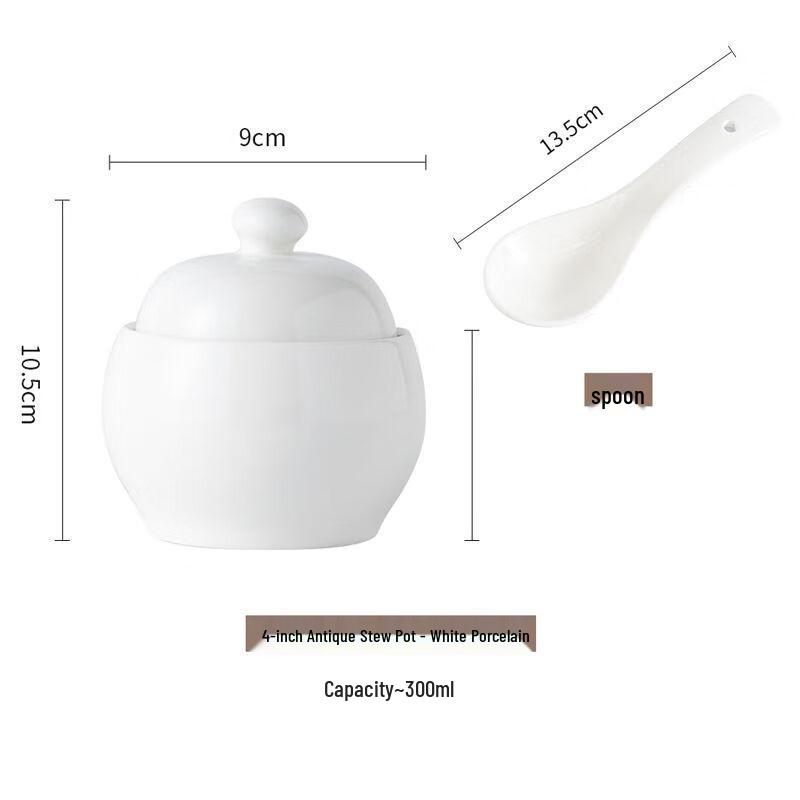 Zhao Ran White Ceramic Double Boiler Stew Pot 4 inches