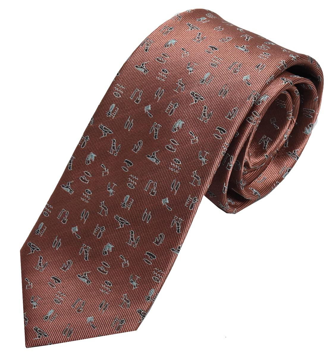 

[0-STYLE.cravat] Галстук Подарок Бренд Этнический Да Винчи Египетский Узор 100% Шелк Серый Розовый Темно-синий Красный Розовый Подарок Презент Археология История Выпускной