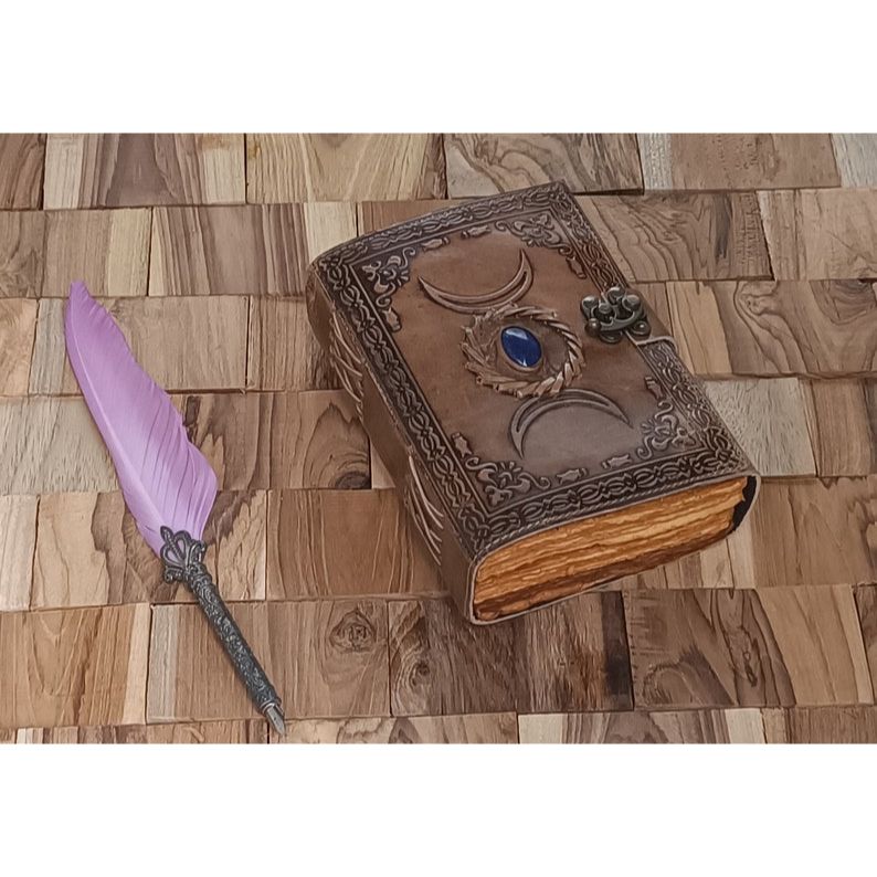 Triple Moon Lapis Leather Journal: Antique Spell Book Grimoire