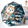 1 Stück Winter-Eule Automatischer Faltregenschirm, 8-Rippen Stabiler Eisenrahmen, Kompakter Reise-Regenschirm für Damen & Herren 110