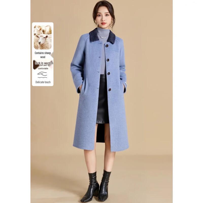 

Women s Color Block Double-Faced Wool Blend Mid-Length Coat L