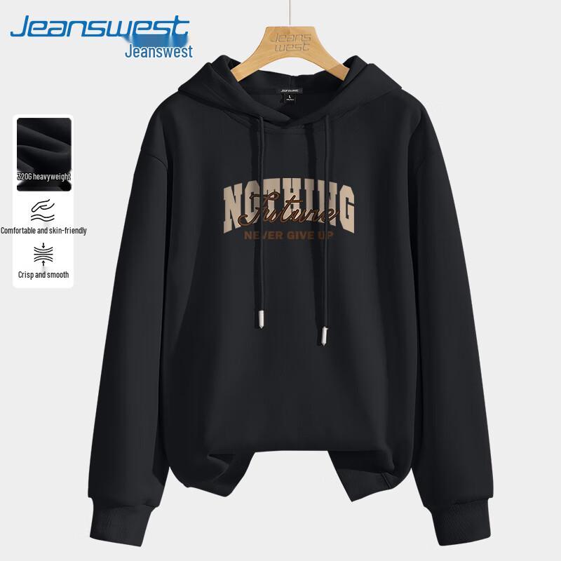 Jeanswest Men's Heavyweight American Retro Letter Print Hoodie