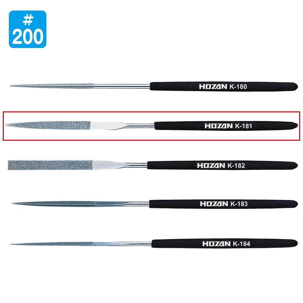 HOZAN Diamond for precision machining of hard and Tip 2 x File, heat-treated materials, Grit #200, Shape Half-round, Size 1mm, K-181