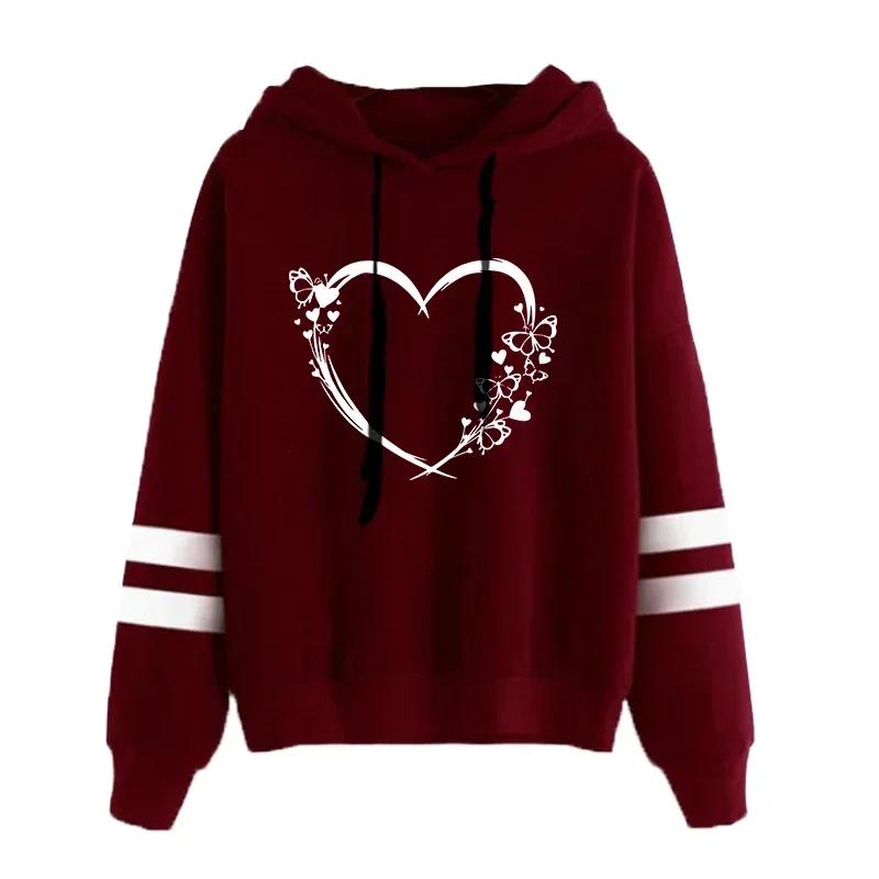 2026 Neuankunft Damen Kapuzenpullover Klassisches Herz Aufdruck Sweatshirt Urban Lässiger Mode Kapuzenmantel Damen Warmer Pullover