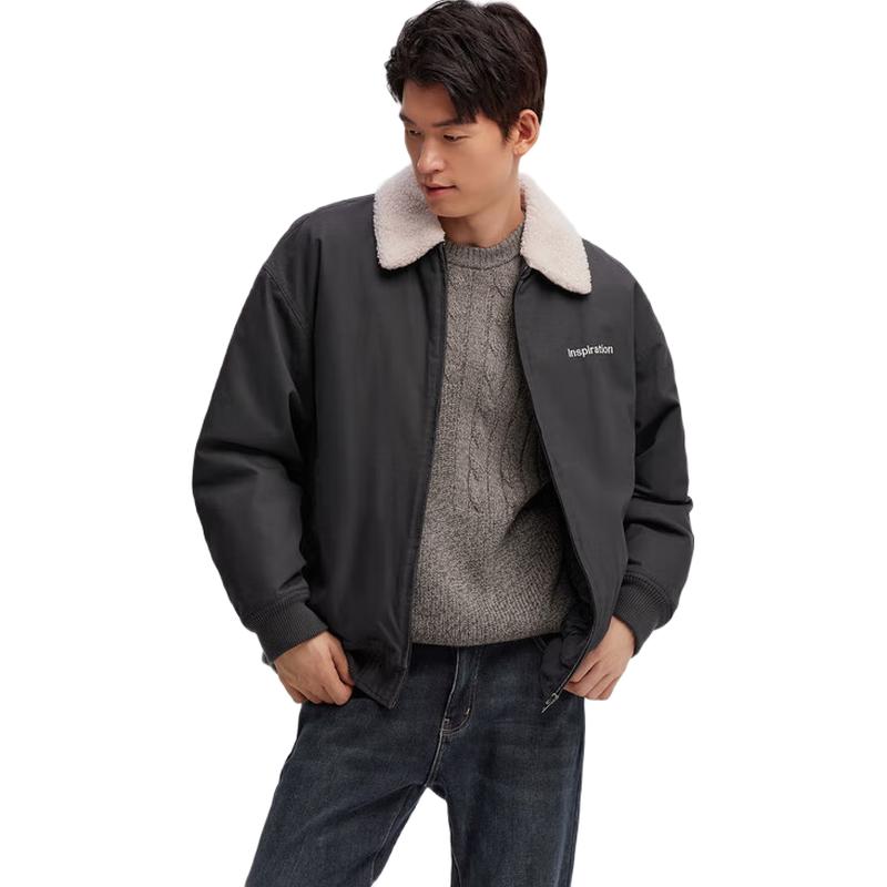 

Semir Men s Retro Faux Lamb Wool Lapel Cotton Jacket M