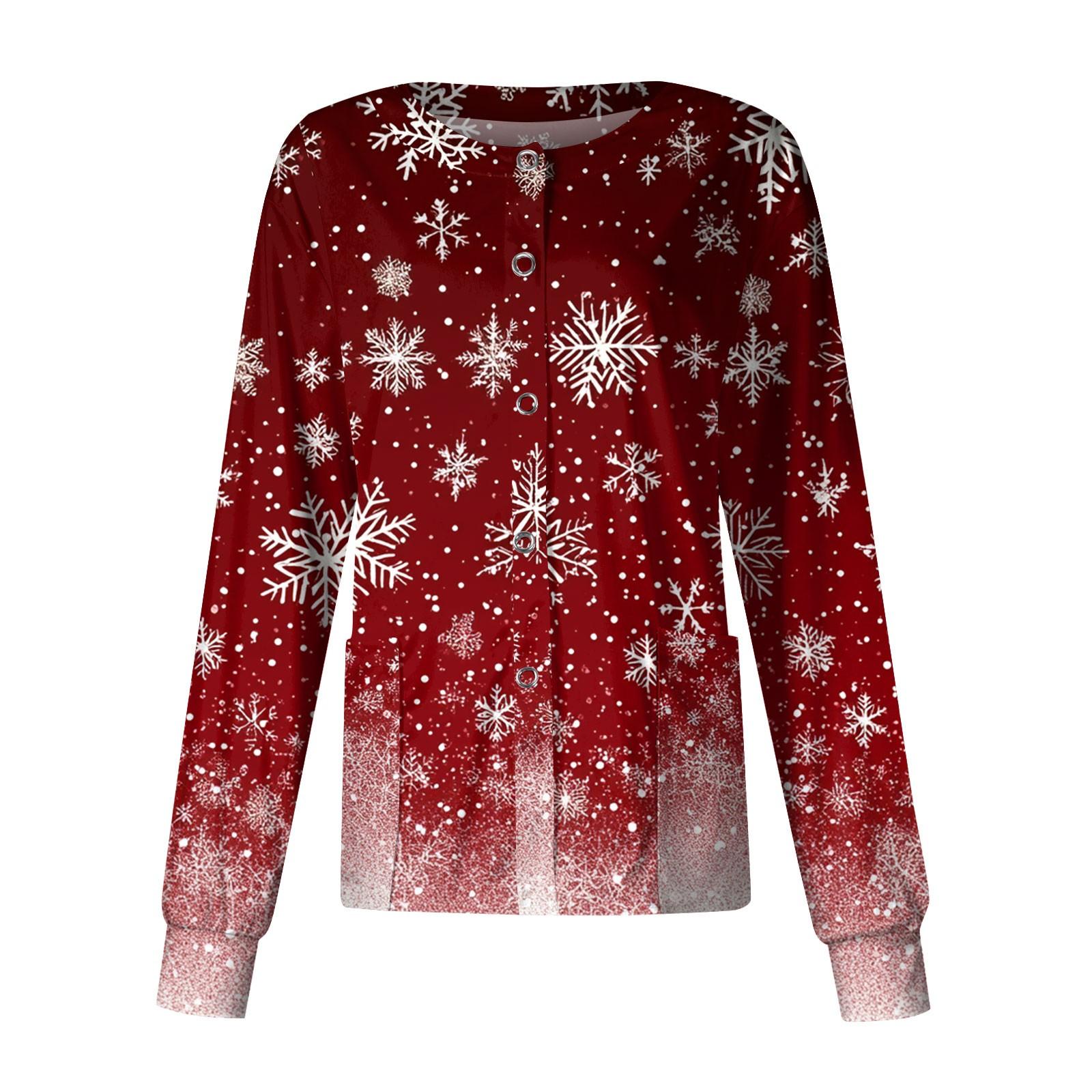 

Женская повседневная одежда с длинным рукавом и рождественским принтом, кардиган, верхняя одежда, униформа L винный