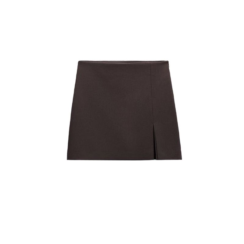 

Spring and Summer New Women s Clothing Commute Leisure Slit Hemline at Hem Design Temperament High Waist A- line Skort 1608041 Brown L