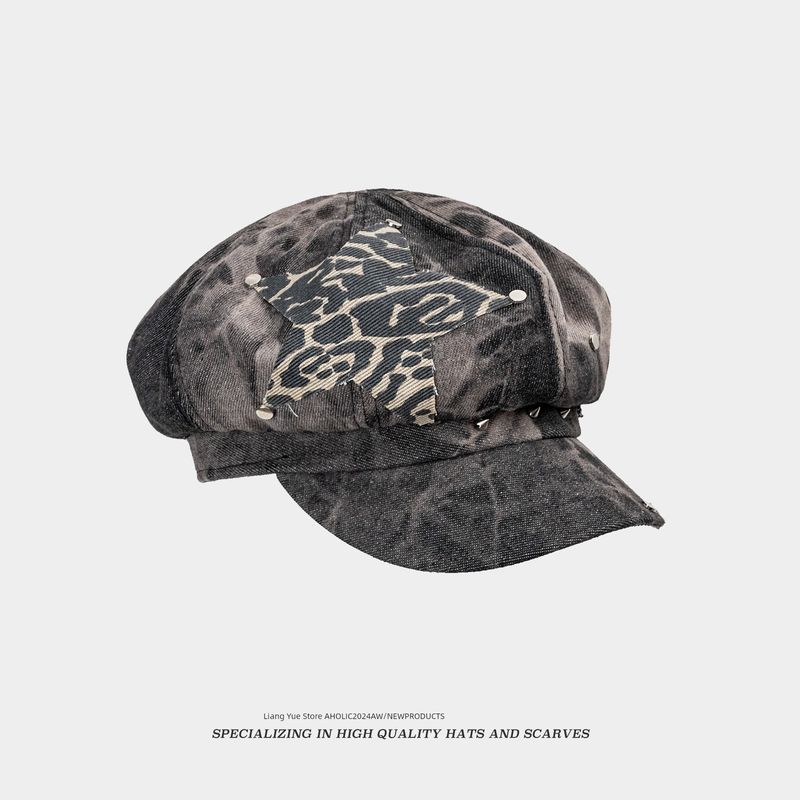 

Нишевый стиль Ретро Клепки Субкультура Восьмиугольная Кепка Женская Y2g Сладкая Крутая Сексуальная Берет Панк Тай-дай Шляпа Художника Tie-dyed black M(55-61cm)