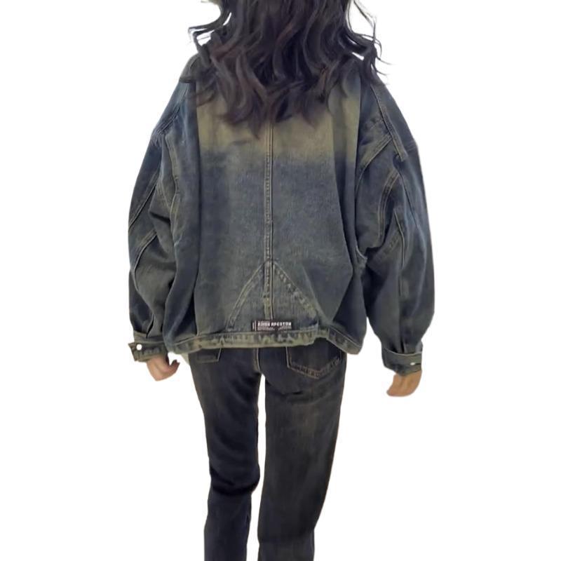 Women's Plus Size Retro Hong Kong Style Denim Jacket - Slimming Petite Fit for Spring and Autumn 2024