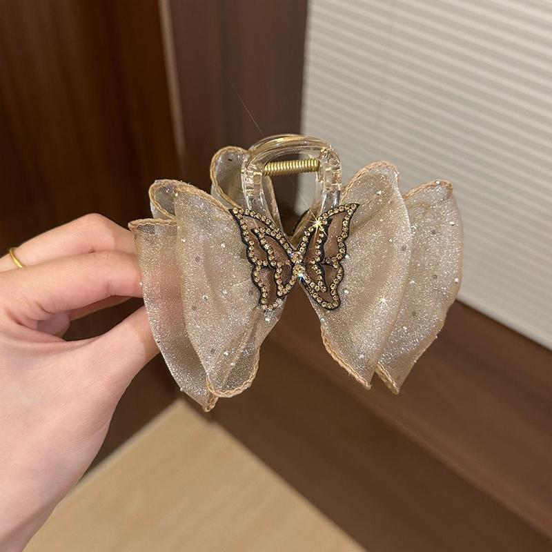 Large Summer Lace Edge Bow Claw Clip Hair Accessory for Women - Multi-Layer Feather Design