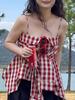 Plus Size Red Plaid Camisole Vest for Women - Spring/Summer Slimming Top