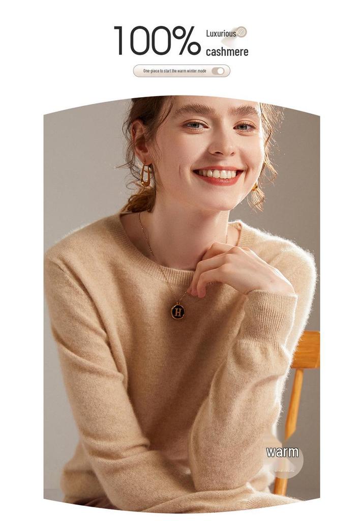 2026 Autumn/Winter Women's Classic Round Neck 100% Pure Cashmere Loose Knit Sweater