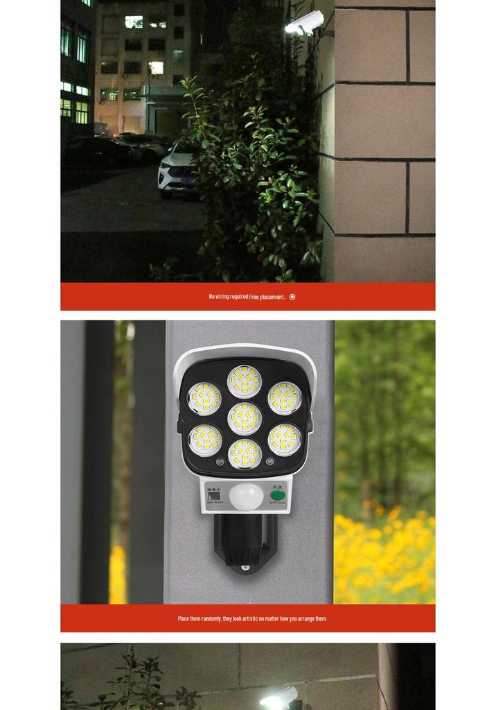 Solar-Powered Motion Sensor Anti-Theft Outdoor Remote Light with Fake Camera