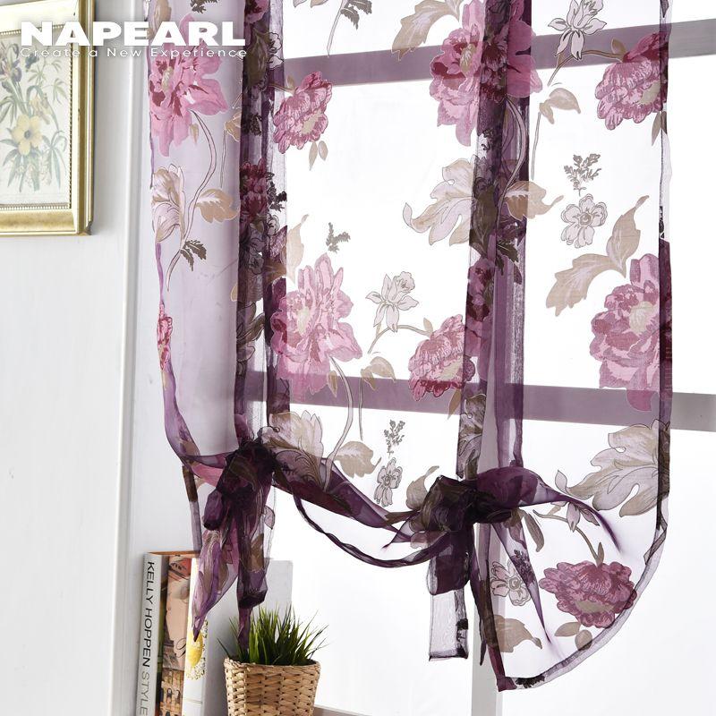 1PC NAPEARL Short Window Sheer Curtain Kitchen Fashion Decorative Curtains Floral Print Tulle For Home Decor