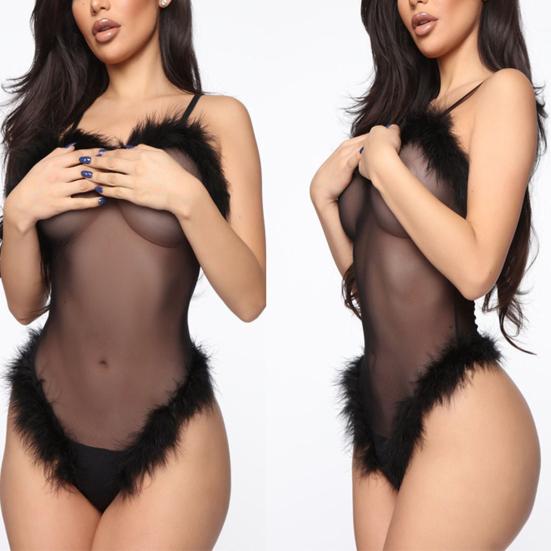 Body do nočního klubu Průhledná síťovina Skinny Bez rukávů Sexy Perspective Slim Fit Ultra tenký Fluffy