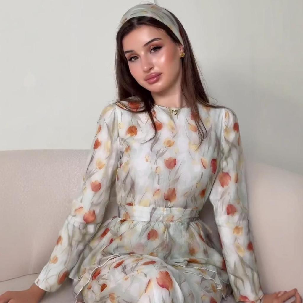 European & American Floral Cinched Waist Summer Dress with Camisole