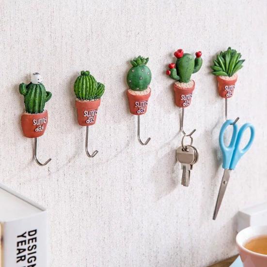 Lindo Cactus forma autoadhesivo cocina baño gancho de pared toallero colgador