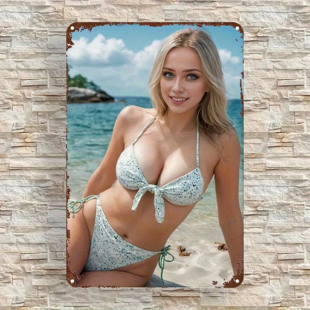 Beach Bikini Girl Tin Sign Vintage Durable Metal Plaque Wall Decor Home Office Bar Man Cave Wall Art