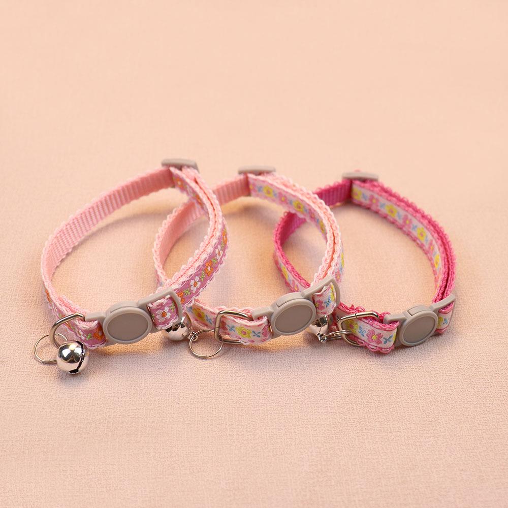 Floral Pet Collar with Safety Buckle & Bell for Dogs & Cats